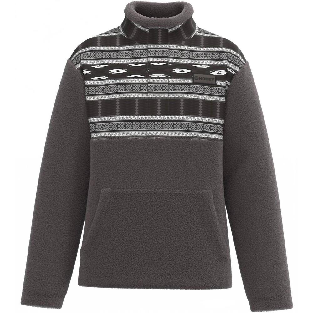 NEW HOOEY men's sherpa fleece pullover sweater in grey/white aztec